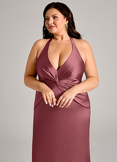 Azazie Valerie Bridesmaid Dresses Desert Rose Mermaid Pleated Stretch Satin Dress image7