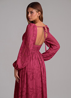 Azazie Norah Bridesmaid Dresses Burgundy A-Line Long Sleeve Floral Burnout Dress image2