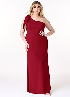 Azazie Rinna Bridesmaid Dresses Scarlet Mermaid One Shoulder Stretch Crepe Dress image5