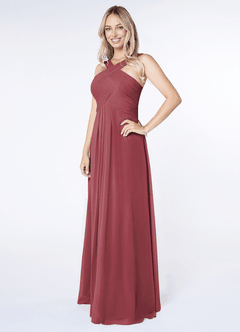 Azazie Kaleigh Jurken voor bruidsmeisjes Jurk van Chiffon met A-Lijn Geplooid Merlot image3