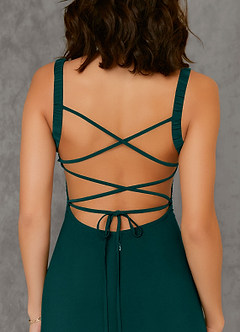 Azazie Nikki Bridesmaid Dresses Pine Sheath Corset Luxe Knit Dress image6