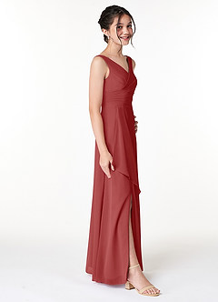 Azazie Kori Junior Rust A-Line Ruched Chiffon Dress image3