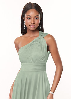 Azazie Charlize Final Sale Dusty Sage A-Line One Shoulder Mesh Dress image4