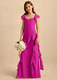Azazie Ada Girls Formal Robe Demoiselle D'honneur Fillette Robe Fourreau en Mousseline de soie Drapé Fuchsia image5