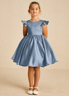 Azazie Tootsie Flower Girl Dresses Dusty Blue A-Line Bow Matte Satin Dress image3
