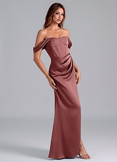Azazie Asha Bridesmaid Dresses Amethyst Sheath Off the Shoulder Stretch Satin Convertible Dress image3