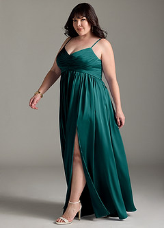 Azazie Alia Robes de demoiselle d'honneur Robe Trapèze en Satin extensible Plissée Paon image13