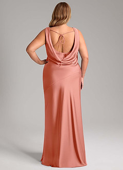 Azazie Rylina Bridesmaid Dresses Coral Mermaid Stretch Satin Dress image8