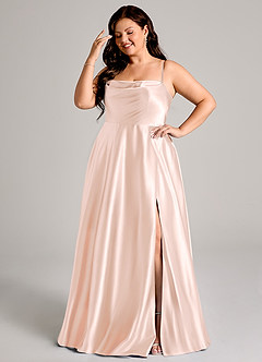 Azazie Elle Jurken voor bruidsmeisjes Jurk van Metaalachtig Satijn met A-Lijn met Zakken Rosé Goud image10