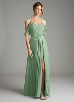 Azazie Dakota Bridesmaid Dresses Matcha A-Line V-Neck Pleated Chiffon Dress image3