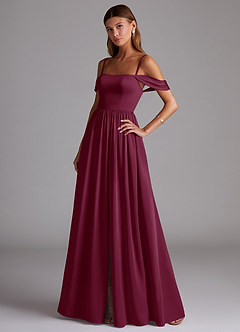 Azazie Calianna Bridesmaid Dresses Mulberry A-Line Off the Shoulder Stretch Satin Convertible Dress image3