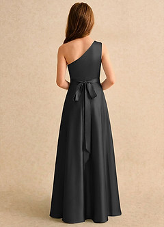Azazie Puddles Junior Formal Flower Girl Dresses Black A-Line One Shoulder Stretch Satin Dress image2