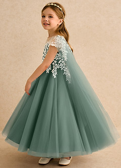 Azazie Dandelion Flower Girl Dresses Eucalyptus Ball-Gown Lace Dress image6