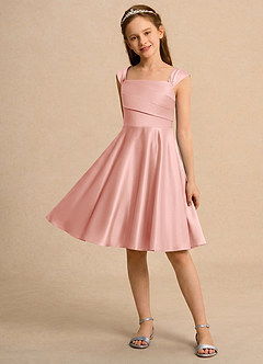 Azazie Budle Girls Formal Flower Girl Dresses Rosette A-Line Pleated Matte Satin Dress image3