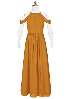 Azazie Seneca Junior Butterscotch A-Line Off the Shoulder Chiffon Dress image7