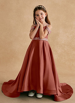 Azazie Jodi Flower Girl Dresses Auburn A-Line Matte Satin Dress image5