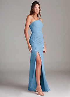 Azazie Eren Brautjungfernkleider Etui One-Shoulder Chiffon Kleid Stahlblau image4