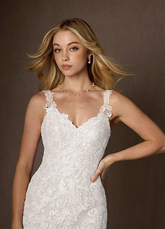 Azazie Poppy Abiti da Sposa Abito Sirena in Tulle Lustrini Bianco Diamante image4