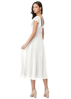 Azazie Bondi Brautjungfernkleider A-Linie Gestreift Chiffon Kleid Weiß image2