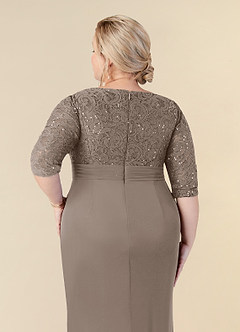 Azazie Macie Mother of the Bride Dresses Taupe Sheath Scoop Sequins Lace Dress image12