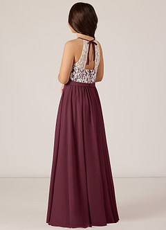 Azazie Fahari Junior A-Linie Spitze Chiffon Kleid Cabernetrot image4