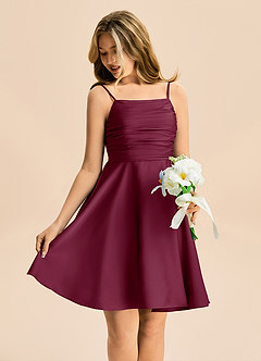 Azazie Miko Junior Vestido de Mora de Satén Elástico de Corte en A con Plisado image4