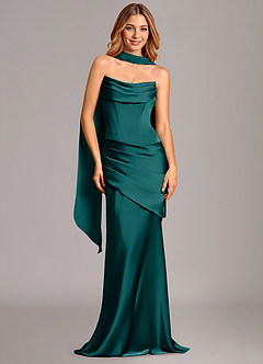 Azazie Pelagia Bridesmaid Dresses Peacock Mermaid Corset Stretch Satin Convertible Dress image1