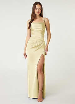 Azazie Desi Brautjungfernkleider Etui Halter Korsett Stretch-Satin Kleid Zitronensorbet image1