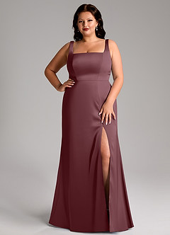 Azazie Frostine Bridesmaid Dresses Sangria A-Line Bow Stretch Satin Dress image14
