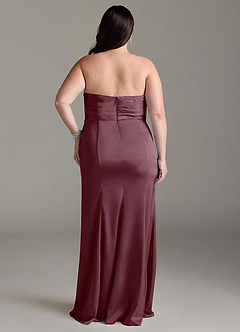 Azazie Yola Bridesmaid Dresses Sangria Sheath V-Neck Pleated Stretch Satin Convertible Dress image10