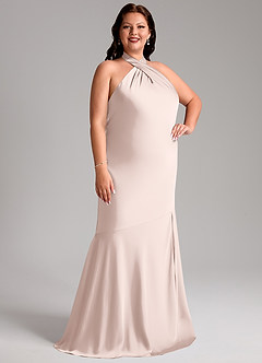Azazie Lorena Bridesmaid Dresses Blushing Pink Mermaid Pleated Stretch Satin Dress image10