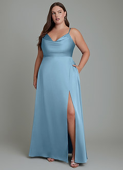 Azazie Sarella Brautjungfernkleider A-Linie Plissee Stretch-Satin Kleid Stahlblau image10