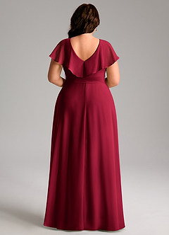 Azazie Lainey Bridesmaid Dresses Burgundy A-Line with Pockets Chiffon Dress image2