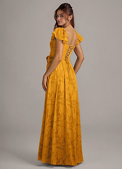 Azazie Aricella Brautjungfernkleider A-Linie Korsett Blumen-Burnout Kleid Butterscotch image4