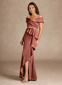 Azazie Dareia Mère de la mariée Robes Robe Sirène en Satin extensible Épaule décolletée Auburn image7