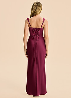 Azazie Agustina Junior Burgundy Sheath Pleated Stretch Satin Dress image2