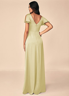 Azazie Soren Bridesmaid Dresses Lemon Sorbet A-Line Pleated Stretch Satin Dress image2