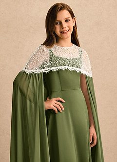 Azazie June Girls Formal Flower Girl Dresses Olive A-Line Lace Stretch Satin Dress image6