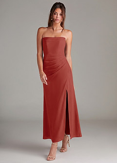 Azazie Leonis Brautjungfernkleider Wandelbar Meerjungfrau-Linie Schulterfrei Chiffon Kleid Terrakotta image7