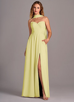 Azazie Joni Brautjungfernkleider Wandelbar A-Linie Schulterfrei Chiffon Kleid Zitronensorbet image1