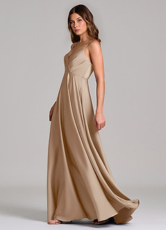Azazie Amani Bridesmaid Dresses Taupe A-Line Pleated Stretch Satin Dress image3