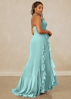 Christian Siriano Bridal for Azazie 1006 Robes de demoiselle d'honneur Robe Sirène en Mousseline de soie Rayé Aqua image9