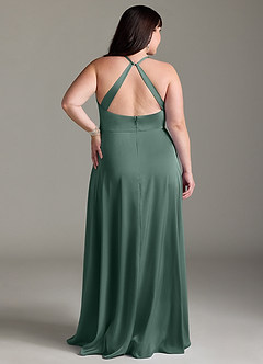 Azazie Davis Robes de demoiselle d'honneur Robe Trapèze en Satin extensible Plissée Eucalyptus image2