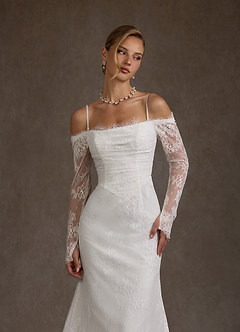 Azazie Kathleen Wedding Dresses Diamond White A-Line Off the Shoulder Lace Dress image5