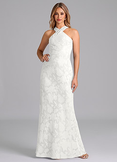 Azazie Doretta Vestidos de damas de honor Vestido de Blanco de Devorado Floral de Corte Sirena con Plisado image1