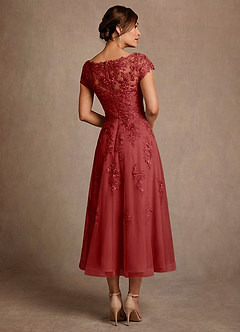 Azazie Jolanda 신부의 어머니 드레스 A라인 레이스 티 길이 드레스 image2