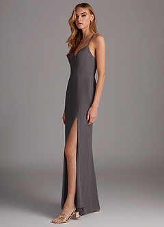 Azazie Manila Vestidos de damas de honor Vestido de Gris Acero de Gasa de Corte Recto con Cuello en V image4