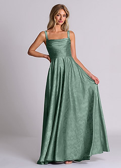 Azazie Shaude 신부 들러리 드레스 A라인 주름진 자카드 바닥 길이 드레스 image1