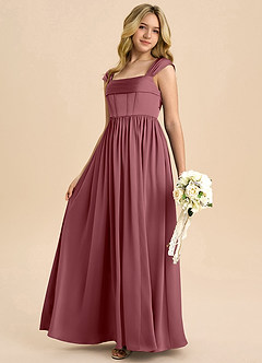 Azazie Hattie Junior Desert Rose A-Line Pleated Stretch Satin Dress image6