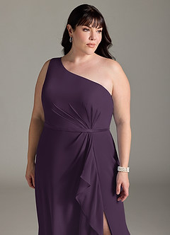 Azazie Liza Bridesmaid Dresses Plum Mermaid One Shoulder Chiffon Dress image10